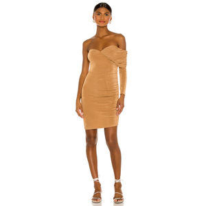 Significant Other Dahlia One Shoulder Dress 6 Mini Bodycon Metallic Gold Brown